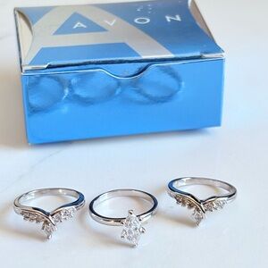Avon Marquise CZ Ring Enhancer Jacket Set 3pc Silver Tone Bridal Size 7 NIB
